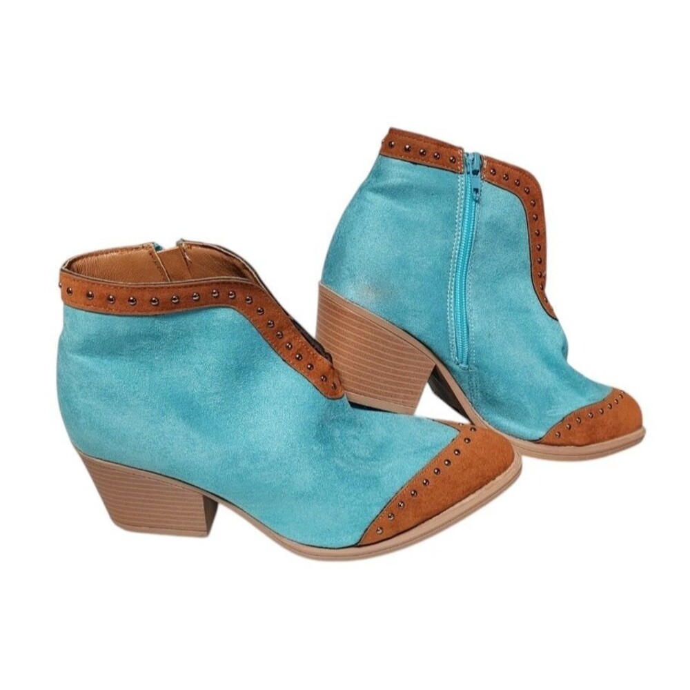 Beaumont Booties by Rowdy Crowd Western Size 10 Turquoise Faux Suede